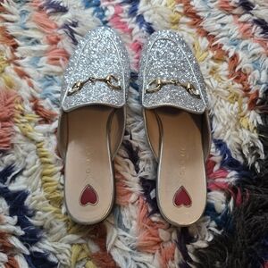 Gucci Silver Glitter Loafers Princetown Authentic Slides Shoes